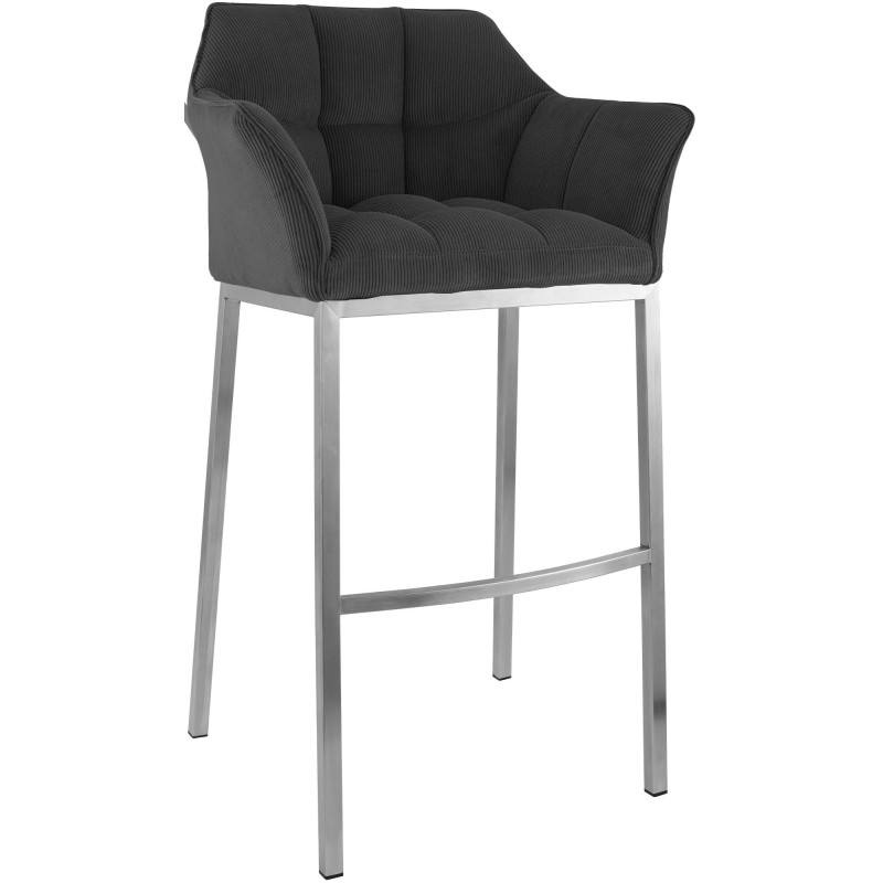 Tabouret de bar moderne chic Velours côtelé Gris foncé Acier inoxydable Argenté Oveya - 1