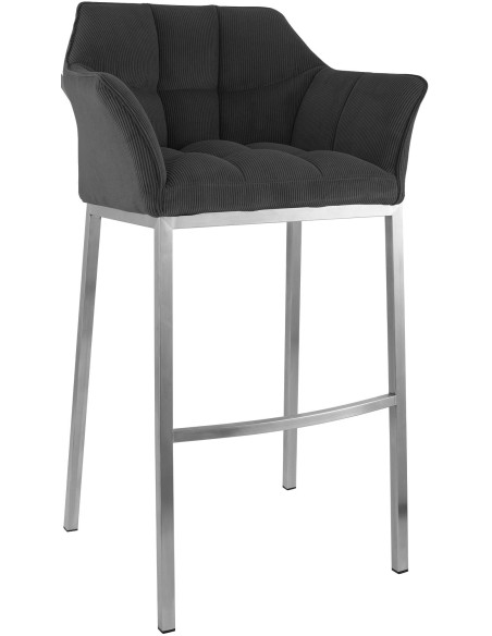 Tabouret de bar moderne chic Velours côtelé Gris foncé Acier inoxydable Argenté Oveya - 1