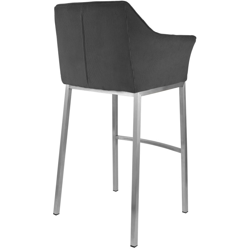 Tabouret de bar moderne chic Velours côtelé Gris foncé Acier inoxydable Argenté Oveya - 2