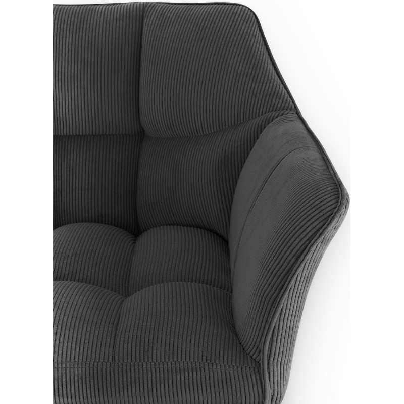 Tabouret de bar moderne chic Velours côtelé Gris foncé Acier inoxydable Argenté Oveya - 3