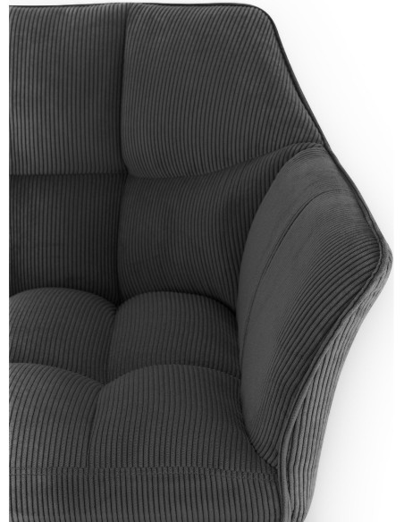 Tabouret de bar moderne chic Velours côtelé Gris foncé Acier inoxydable Argenté Oveya - 3