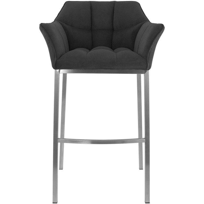 Tabouret de bar moderne chic Velours côtelé Gris foncé Acier inoxydable Argenté Oveya - 4