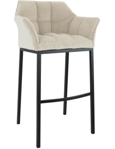 Tabouret de bar moderne chic Velours côtelé Blanc crème Acier inoxydable Noir Oveya - 1