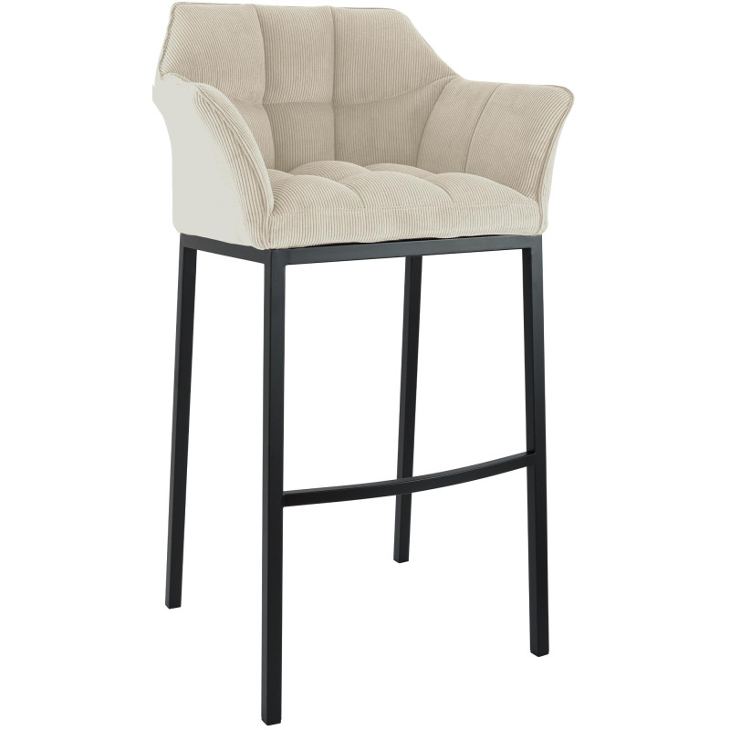 Tabouret de bar moderne chic Velours côtelé Blanc crème Acier inoxydable Noir Oveya - 1
