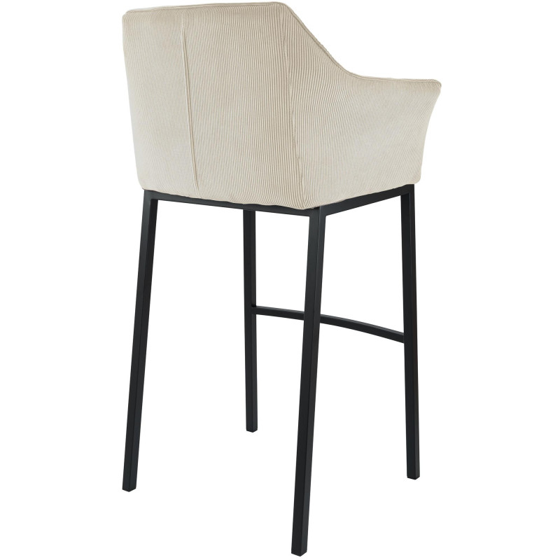 Tabouret de bar moderne chic Velours côtelé Blanc crème Acier inoxydable Noir Oveya - 2