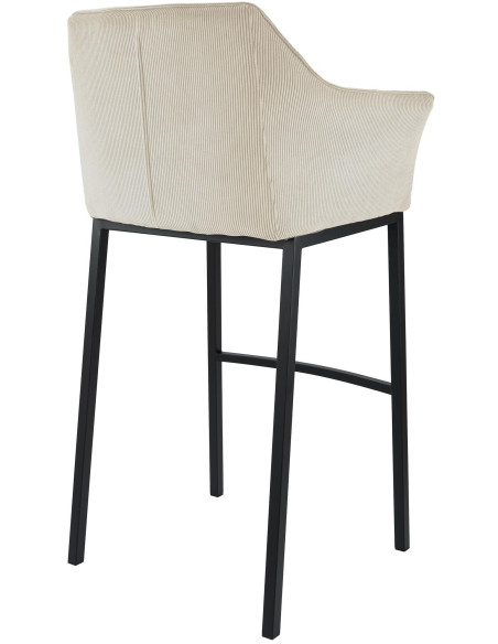 Tabouret de bar moderne chic Velours côtelé Blanc crème Acier inoxydable Noir Oveya - 2