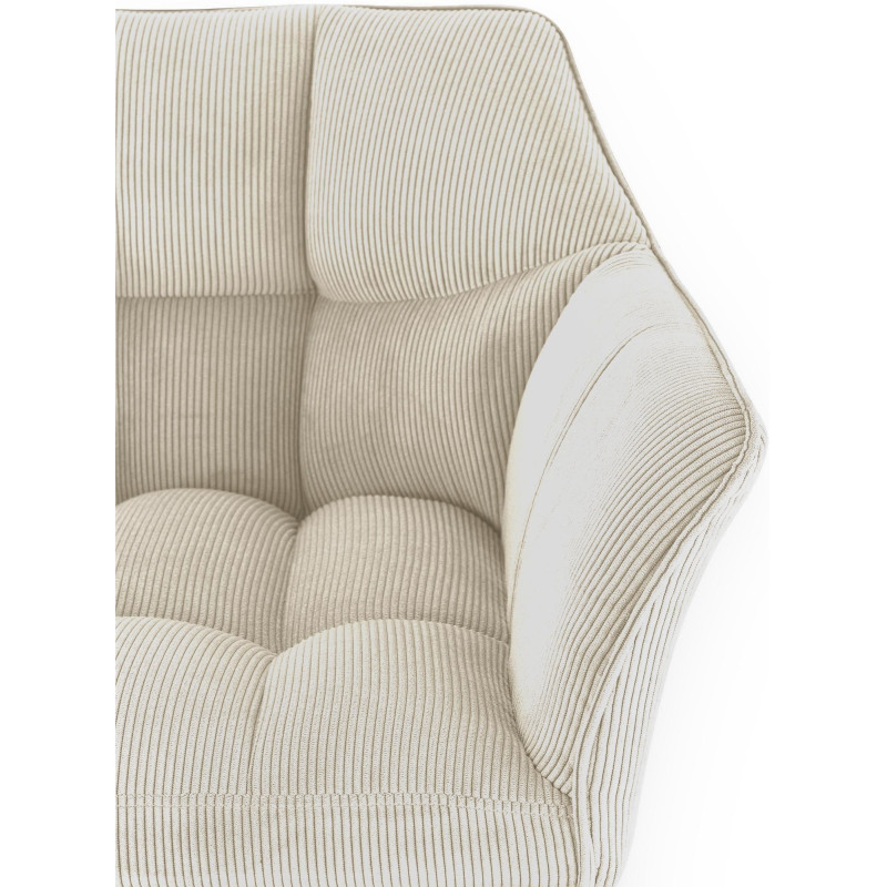 Tabouret de bar moderne chic Velours côtelé Blanc crème Acier inoxydable Noir Oveya - 3