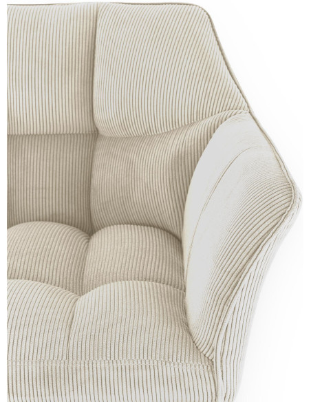 Tabouret de bar moderne chic Velours côtelé Blanc crème Acier inoxydable Noir Oveya - 3