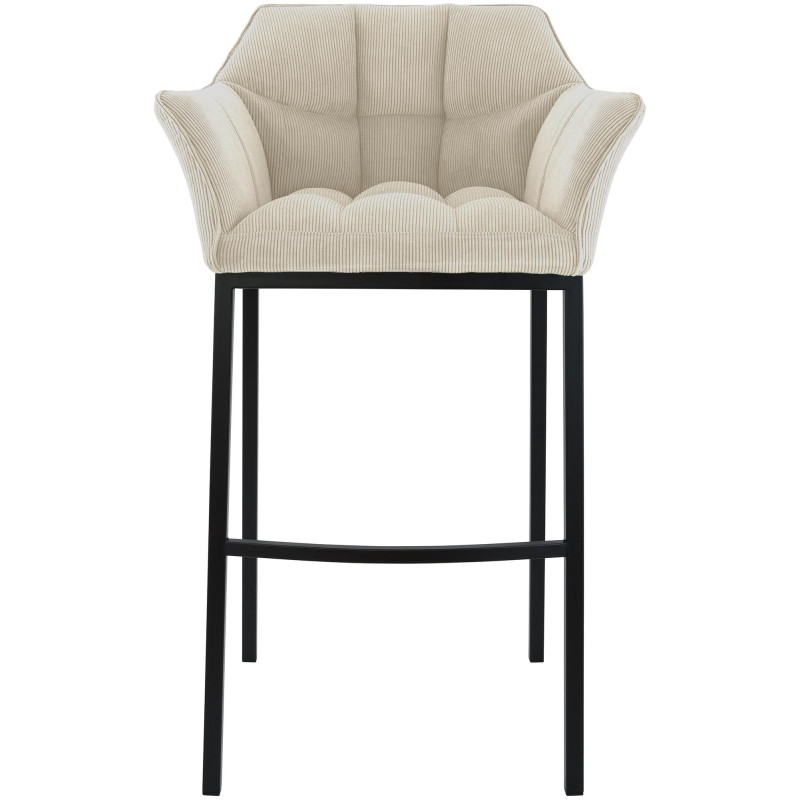 Tabouret de bar moderne chic Velours côtelé Blanc crème Acier inoxydable Noir Oveya - 4
