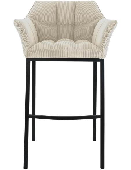 Tabouret de bar moderne chic Velours côtelé Blanc crème Acier inoxydable Noir Oveya - 4