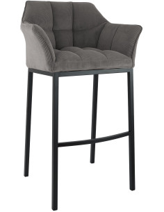 Tabouret de bar moderne chic Velours côtelé Taupe Acier inoxydable Noir Oveya - 1