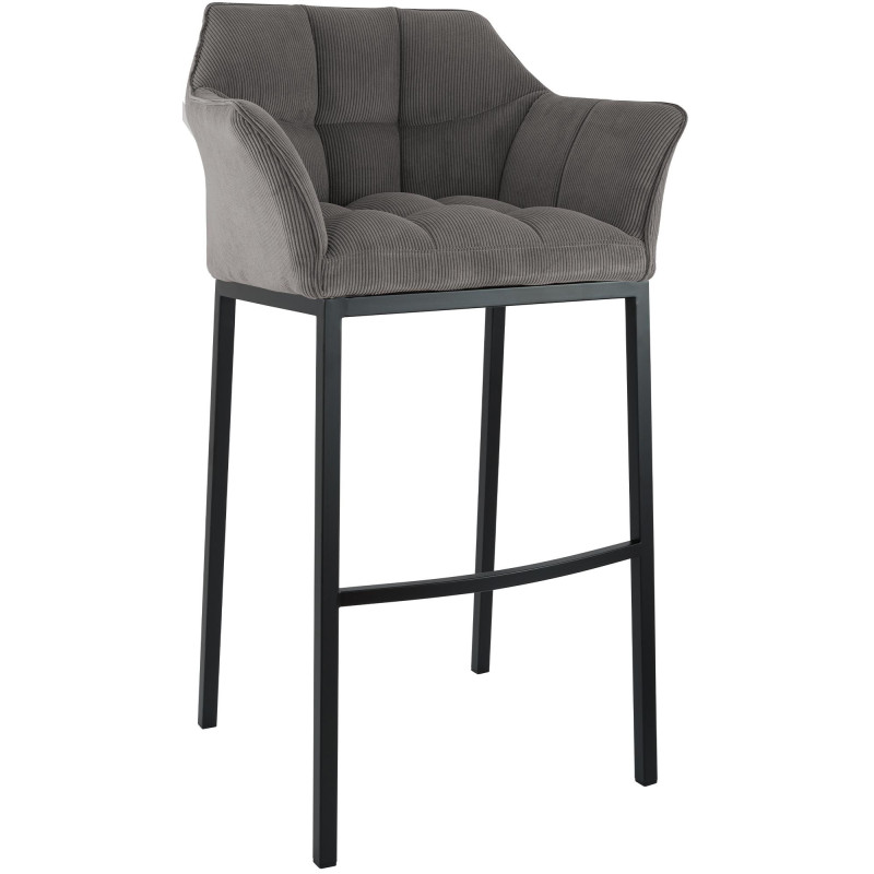 Tabouret de bar moderne chic Velours côtelé Taupe Acier inoxydable Noir Oveya - 1