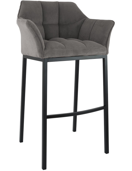 Tabouret de bar moderne chic Velours côtelé Taupe Acier inoxydable Noir Oveya - 1