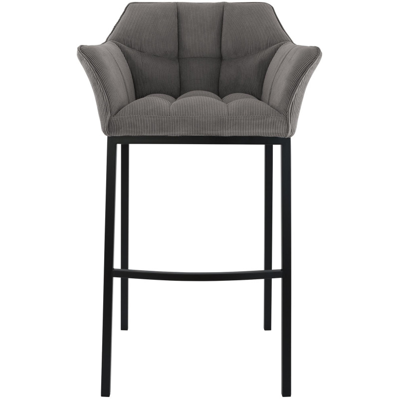 Tabouret de bar moderne chic Velours côtelé Taupe Acier inoxydable Noir Oveya - 4