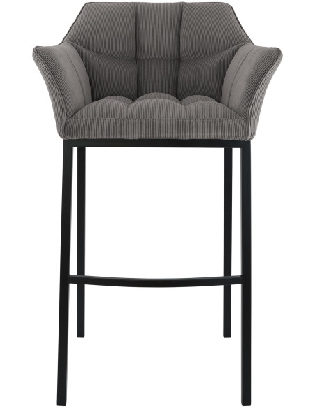 Tabouret de bar moderne chic Velours côtelé Taupe Acier inoxydable Noir Oveya - 4