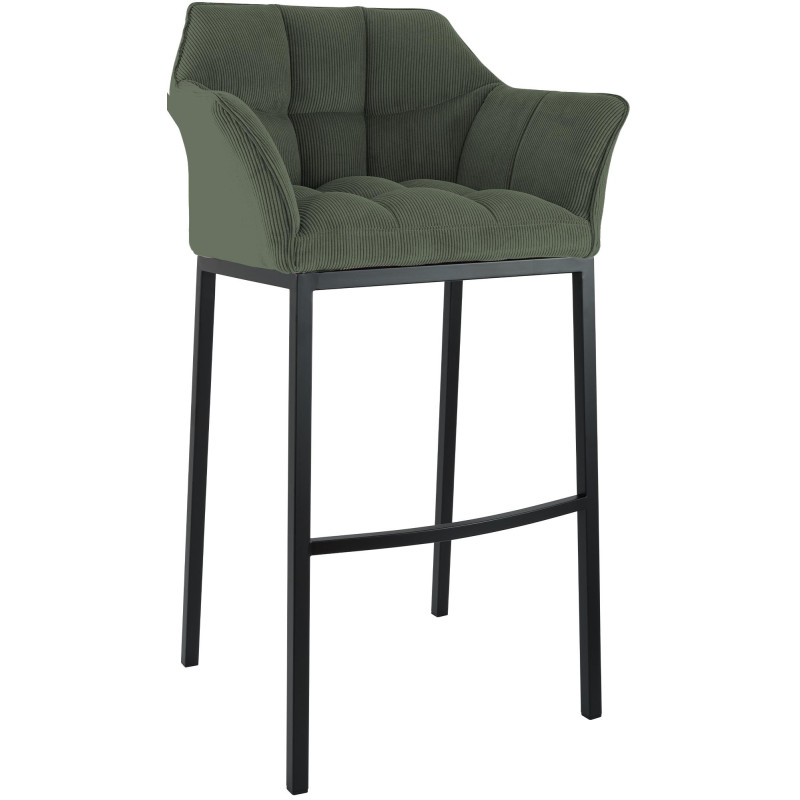 Tabouret de bar moderne chic Velours côtelé Vert Acier inoxydable Noir Oveya - 1