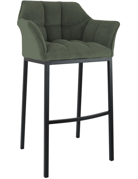 Tabouret de bar moderne chic Velours côtelé Vert Acier inoxydable Noir Oveya - 1