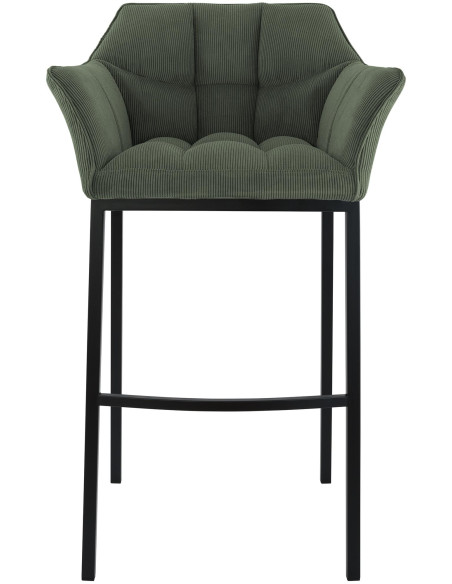 Tabouret de bar moderne chic Velours côtelé Vert Acier inoxydable Noir Oveya - 4