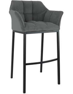 Tabouret de bar moderne chic Velours côtelé Gris Acier inoxydable Noir Oveya - 1