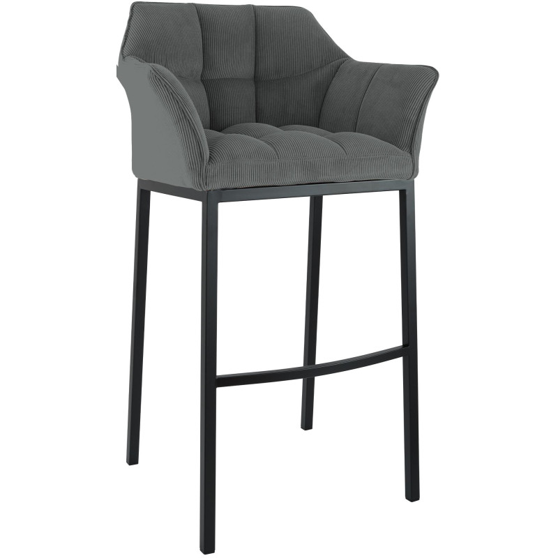 Tabouret de bar moderne chic Velours côtelé Gris Acier inoxydable Noir Oveya - 1