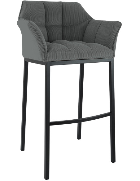 Tabouret de bar moderne chic Velours côtelé Gris Acier inoxydable Noir Oveya - 1