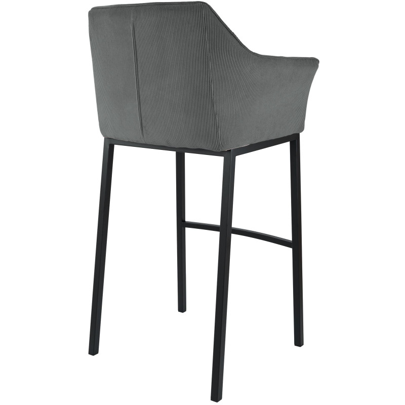 Tabouret de bar moderne chic Velours côtelé Gris Acier inoxydable Noir Oveya - 2