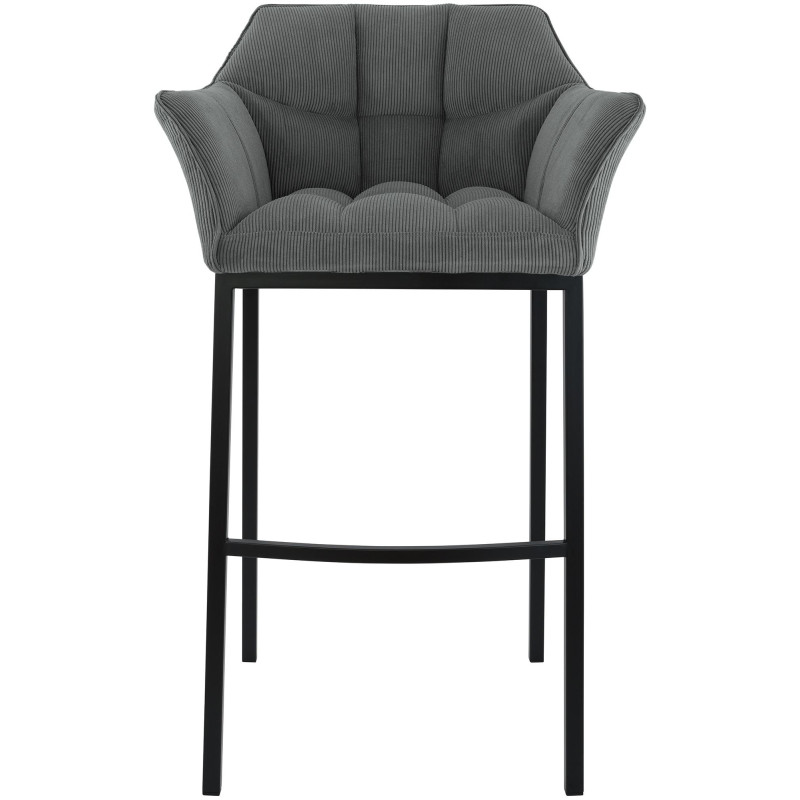 Tabouret de bar moderne chic Velours côtelé Gris Acier inoxydable Noir Oveya - 4