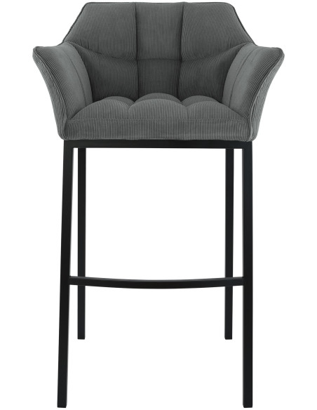 Tabouret de bar moderne chic Velours côtelé Gris Acier inoxydable Noir Oveya - 4