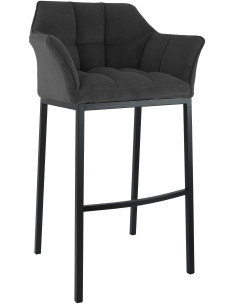 Tabouret de bar moderne chic Velours côtelé Gris foncé Acier inoxydable Noir Oveya - 1
