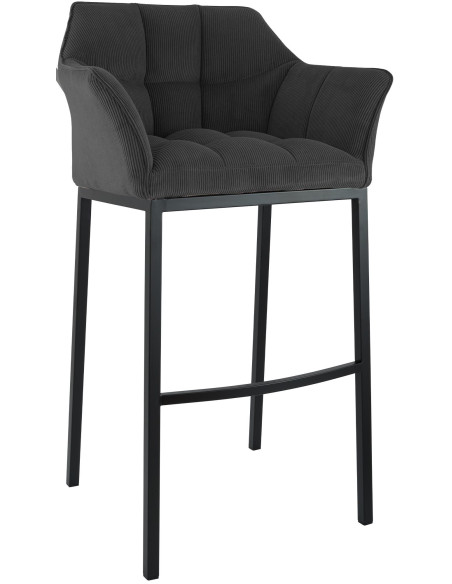 Tabouret de bar moderne chic Velours côtelé Gris foncé Acier inoxydable Noir Oveya - 1