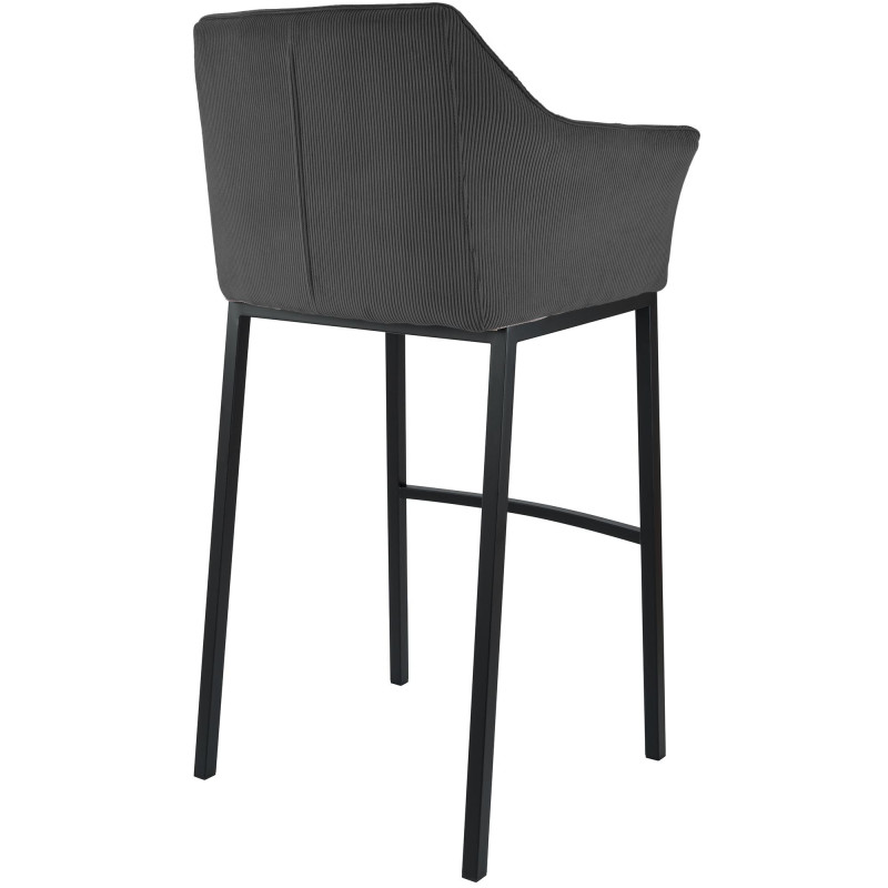 Tabouret de bar moderne chic Velours côtelé Gris foncé Acier inoxydable Noir Oveya - 2