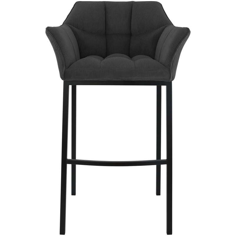 Tabouret de bar moderne chic Velours côtelé Gris foncé Acier inoxydable Noir Oveya - 4