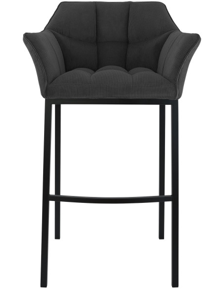 Tabouret de bar moderne chic Velours côtelé Gris foncé Acier inoxydable Noir Oveya - 4