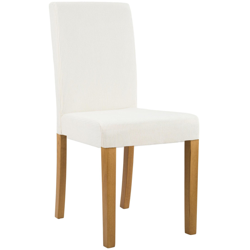 Chaise rétro chic Velours côtelé Blanc crème Bois d'hévéa Marron clair Aneko - 1