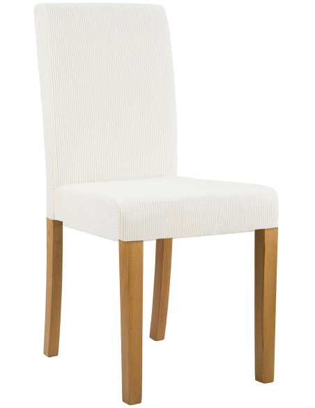 Chaise rétro chic Velours côtelé Blanc crème Bois d'hévéa Marron clair Aneko - 1