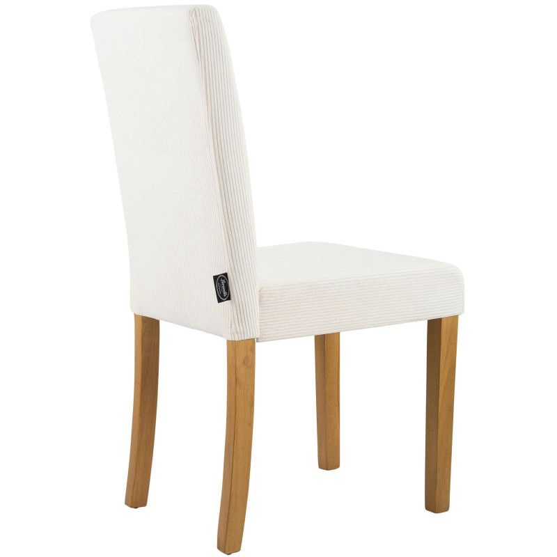 Chaise rétro chic Velours côtelé Blanc crème Bois d'hévéa Marron clair Aneko - 2