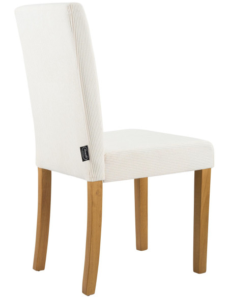 Chaise rétro chic Velours côtelé Blanc crème Bois d'hévéa Marron clair Aneko - 2