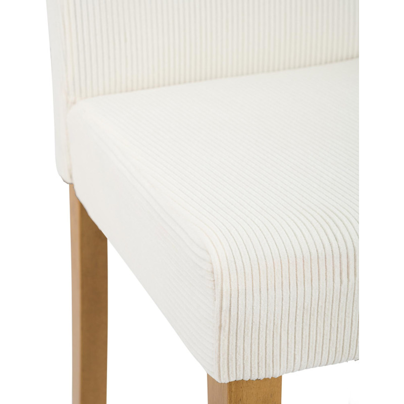 Chaise rétro chic Velours côtelé Blanc crème Bois d'hévéa Marron clair Aneko - 3