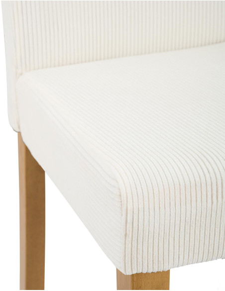 Chaise rétro chic Velours côtelé Blanc crème Bois d'hévéa Marron clair Aneko - 3