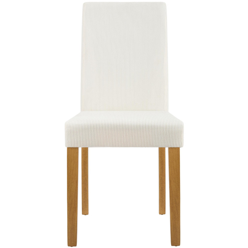 Chaise rétro chic Velours côtelé Blanc crème Bois d'hévéa Marron clair Aneko - 4