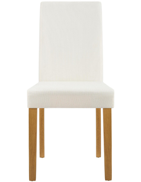 Chaise rétro chic Velours côtelé Blanc crème Bois d'hévéa Marron clair Aneko - 4