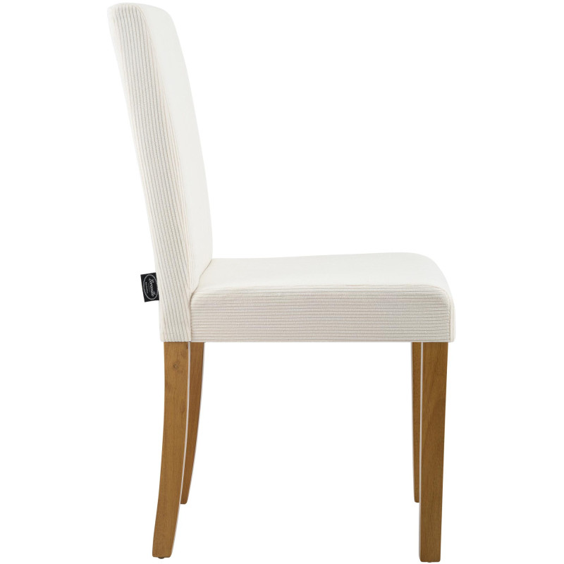 Chaise rétro chic Velours côtelé Blanc crème Bois d'hévéa Marron clair Aneko 