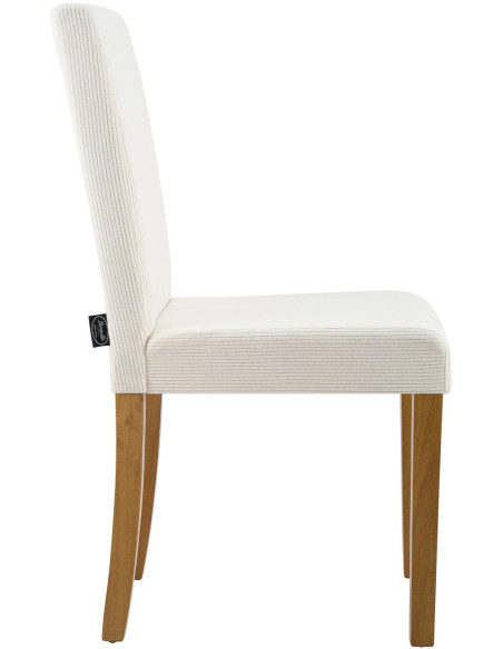 Chaise rétro chic Velours côtelé Blanc crème Bois d'hévéa Marron clair Aneko 
