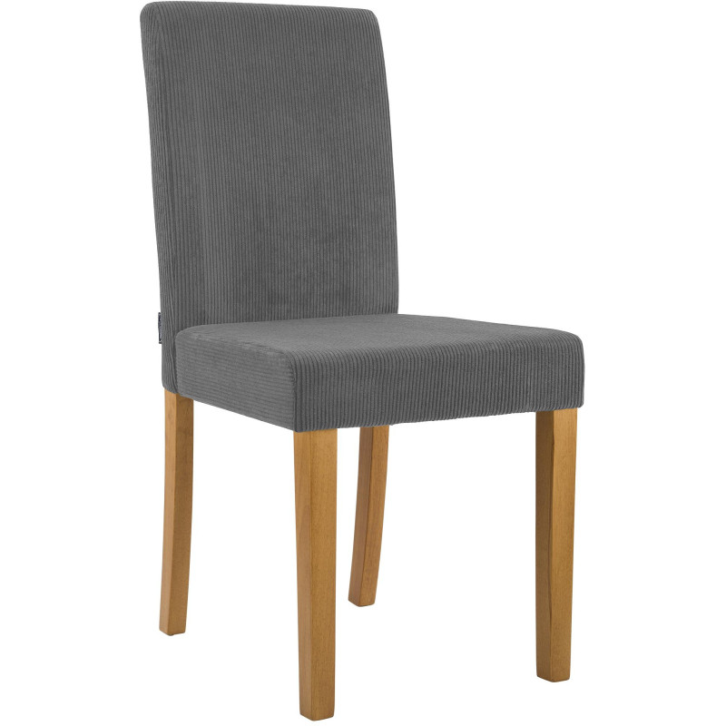 Chaise rétro chic Velours côtelé Gris Bois d'hévéa Marron clair Aneko - 1