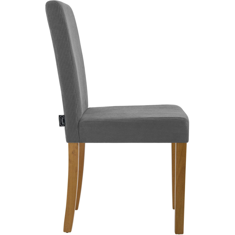 Chaise rétro chic Velours côtelé Gris Bois d'hévéa Marron clair Aneko - 5