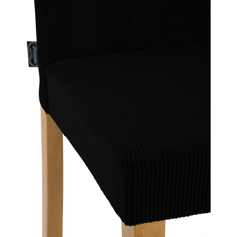 Chaise rétro chic Velours côtelé Noir Bois d'hévéa Marron clair Aneko - 5