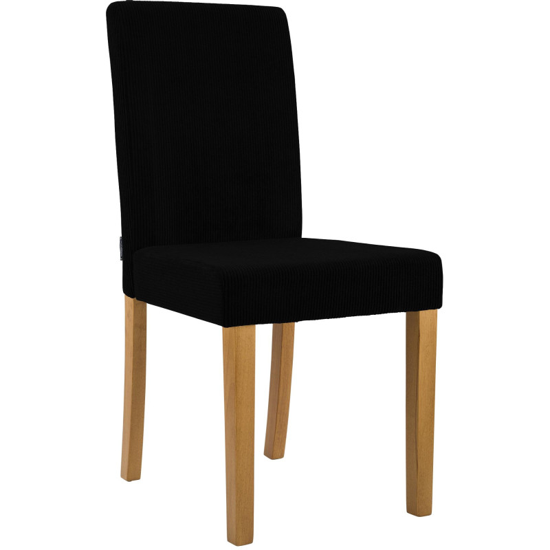 Chaise rétro chic Velours côtelé Noir Bois d'hévéa Marron clair Aneko - 1