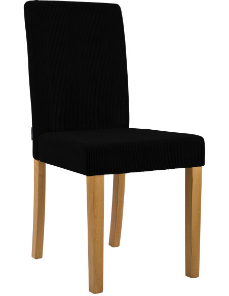 Chaise rétro chic Velours côtelé Noir Bois d'hévéa Marron clair Aneko - 1