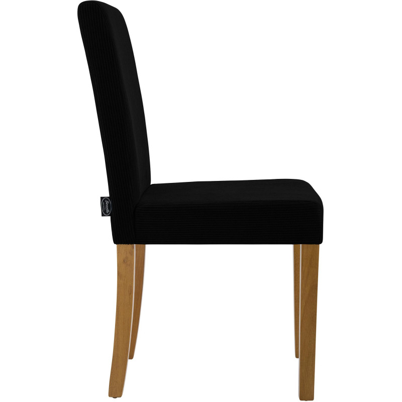 Chaise rétro chic Velours côtelé Noir Bois d'hévéa Marron clair Aneko - 4