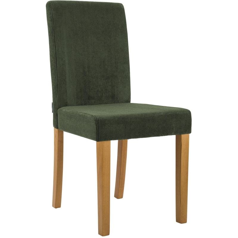 Chaise rétro chic Velours côtelé Vert Bois d'hévéa Marron clair Aneko - 1